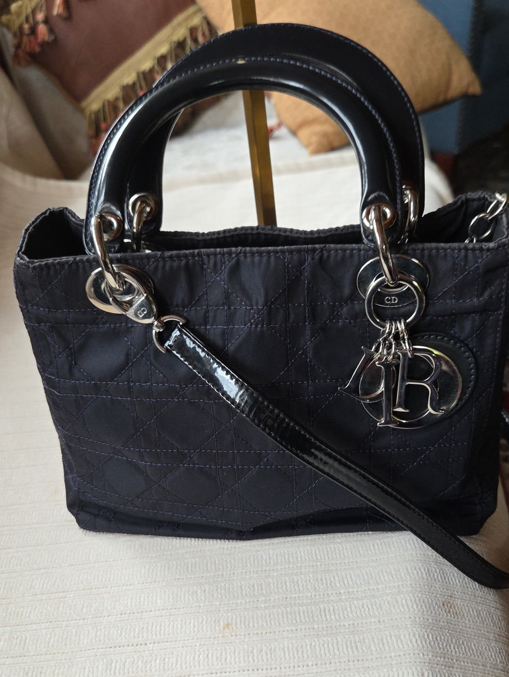 Dior Black Quilted Satchel with Silver Letter Charms - Picture 2 of 9